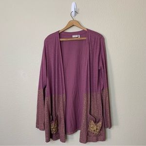 LOGO by Lori Goldstein Open Front Cardigan with Gold Embellishments Size Medium